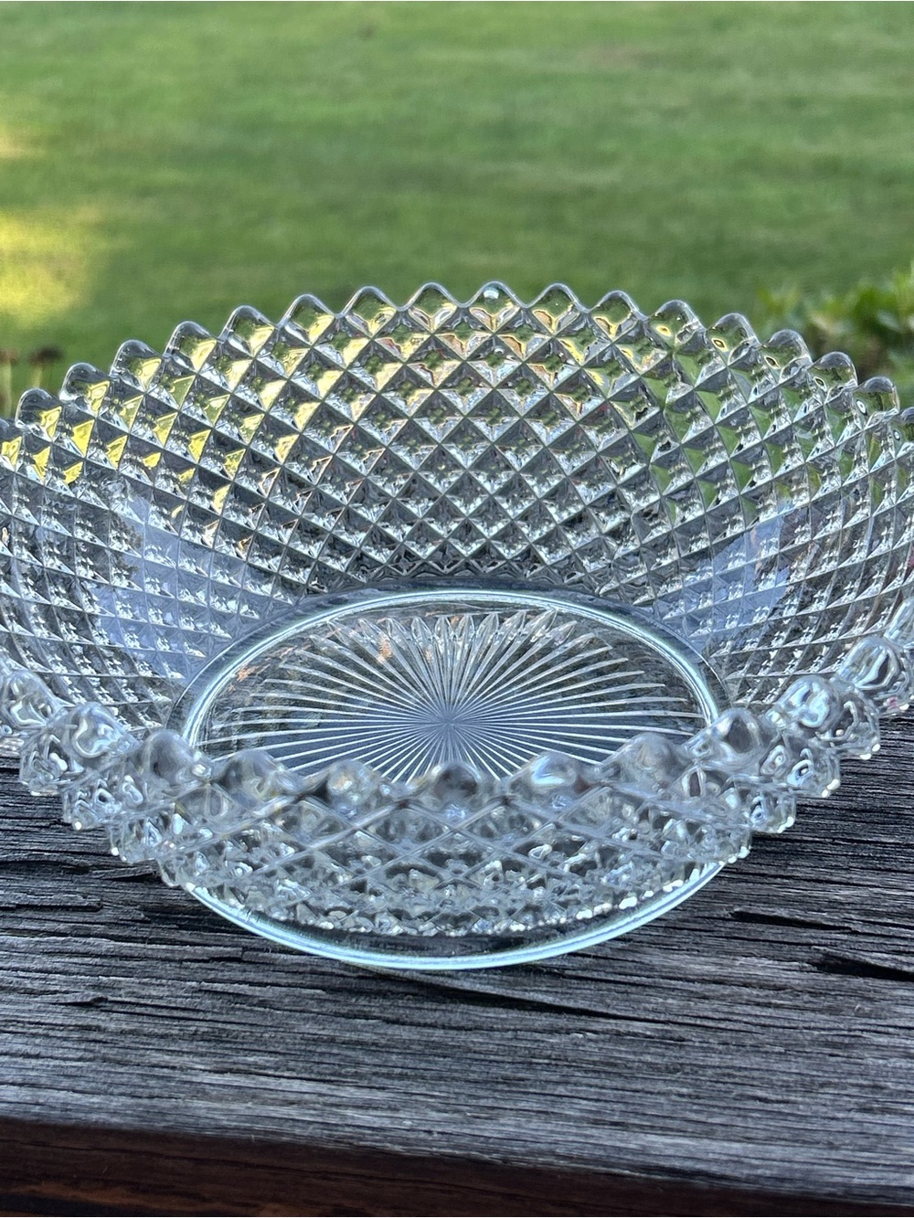 Vintage Clear Pressed Glass English hobnail pattern Serving Bowl
